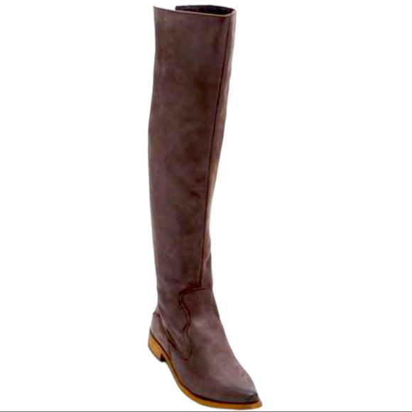 New Free People Brenna Tall Over Knee 7.5 Dark Brown Leather Pointed Toe Western - Picture 6 of 7
